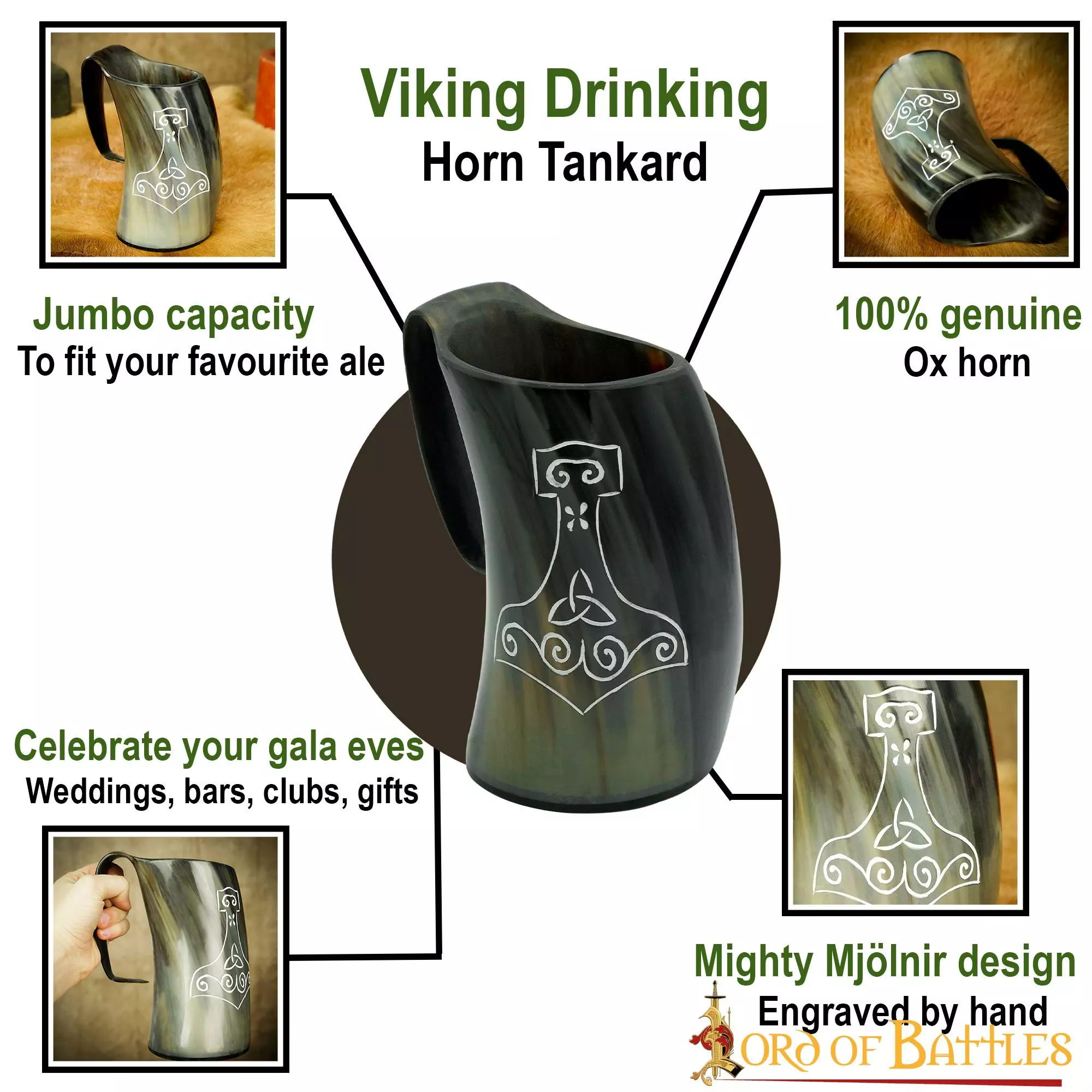 Medieval Vikingo Mjolnir Cuerno Tankard Taza De Cerveza Hecho A Mano Genuino Cuerno De Buey 6 Medieval Vikingo Mjolnir Cuerno Tankard Taza De Cerveza Hecho A Mano Genuino Cuerno De Buey - Imagen 4