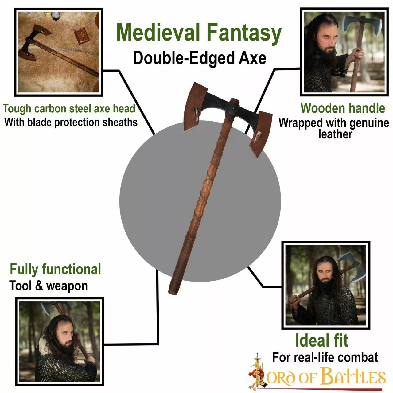 Fantasía Medieval Hacha De Doble Filo Arma Medieval Funcional 6 Fantasía Medieval Hacha De Doble Filo Arma Medieval Funcional - Imagen 4