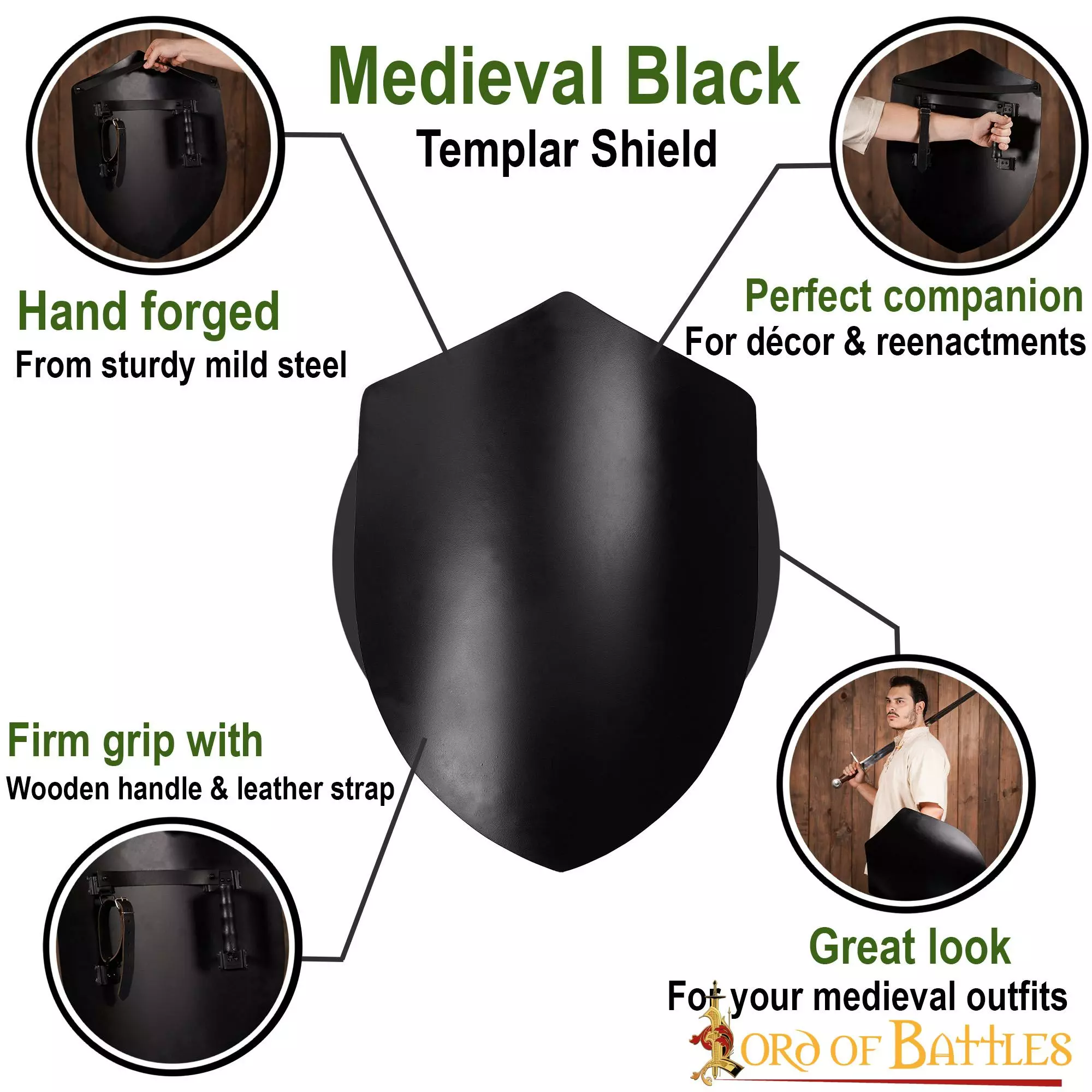 Escudo Medieval Templario Negro Escudo De Acero Personalizable 6 Escudo Medieval Templario Negro Escudo De Acero Personalizable - Imagen 4