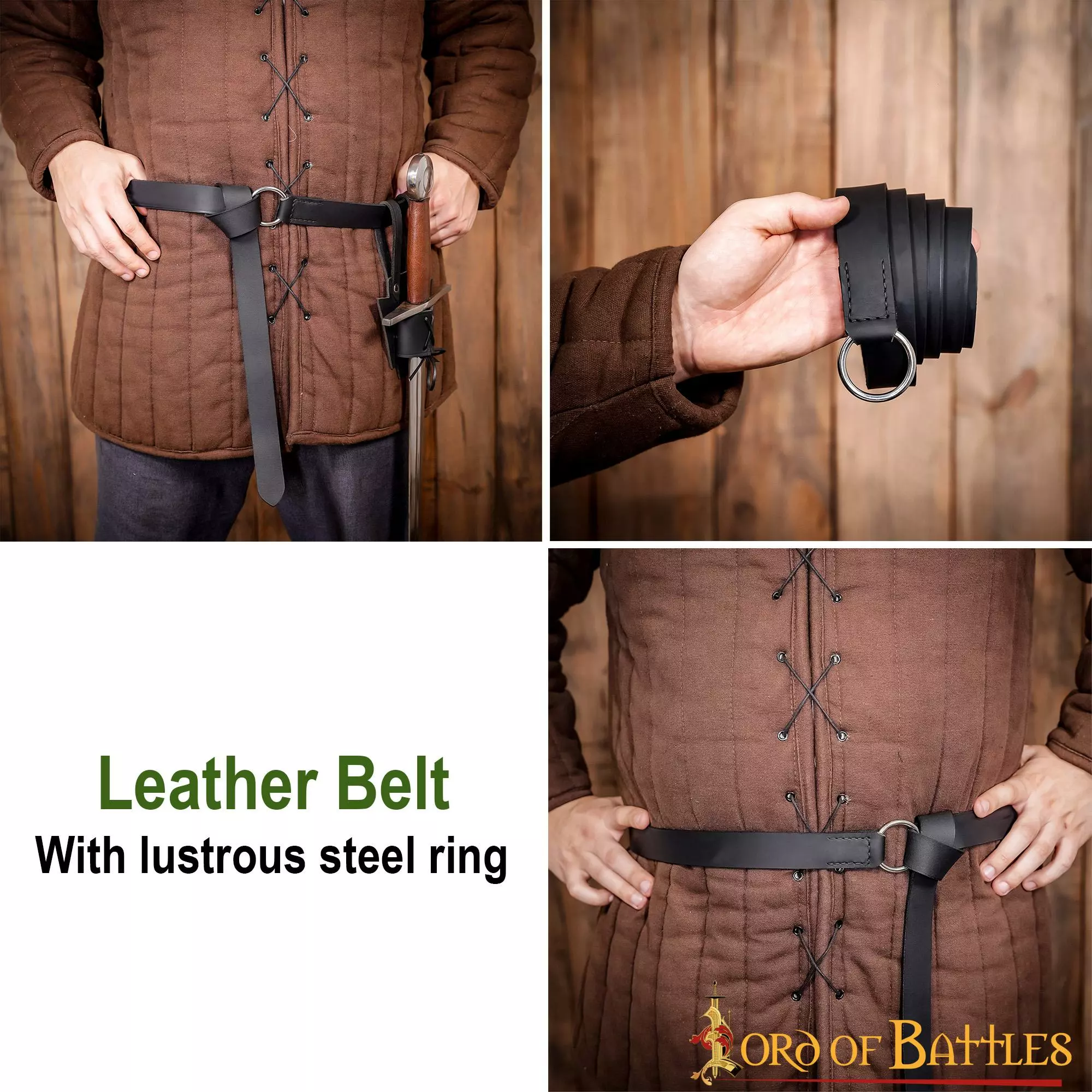 Cinturón Medieval De Cuero Con Hebilla De Acero Brillante 7 Cinturón Medieval De Cuero Con Hebilla De Acero Brillante - Imagen 5