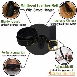 Cinturón Medieval De Cuero Auténtico Con Colgador Para Espada -Armadura Ventas 6415BK 1