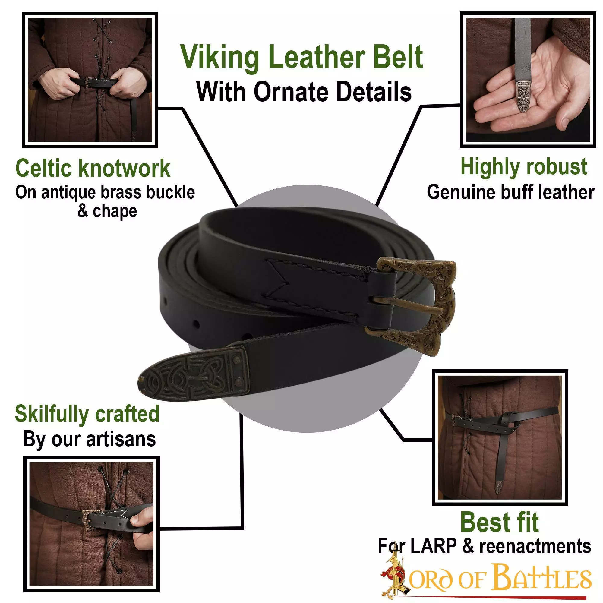 Cinturón Medieval De Cuero Auténtico Trabajo De Nudos Vikingos En Herrajes De Latón Envejecido 6 Cinturón Medieval De Cuero Auténtico Trabajo De Nudos Vikingos En Herrajes De Latón Envejecido - Imagen 4