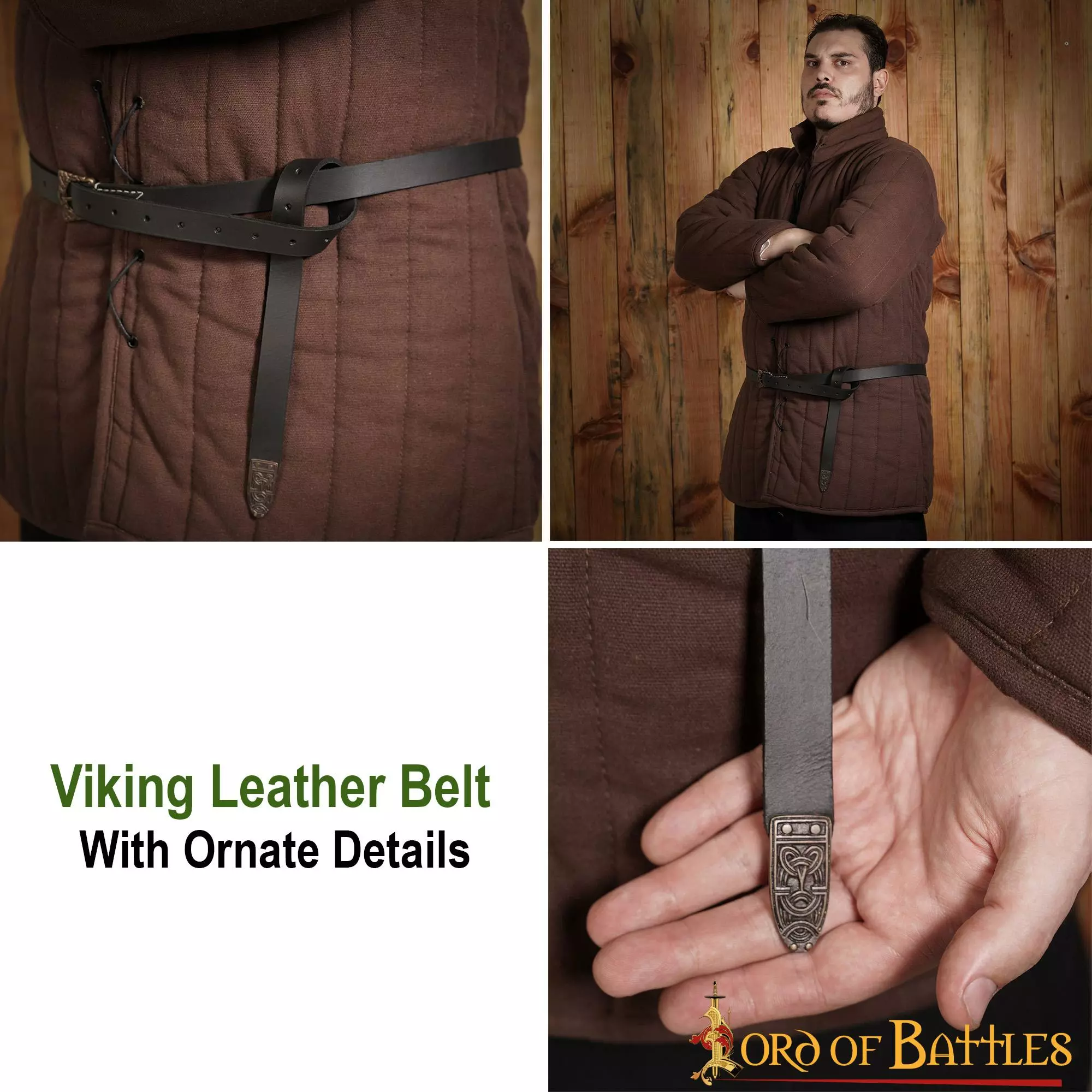 Cinturón Medieval De Cuero Auténtico Trabajo De Nudos Vikingos En Herrajes De Latón Envejecido 7 Cinturón Medieval De Cuero Auténtico Trabajo De Nudos Vikingos En Herrajes De Latón Envejecido - Imagen 5