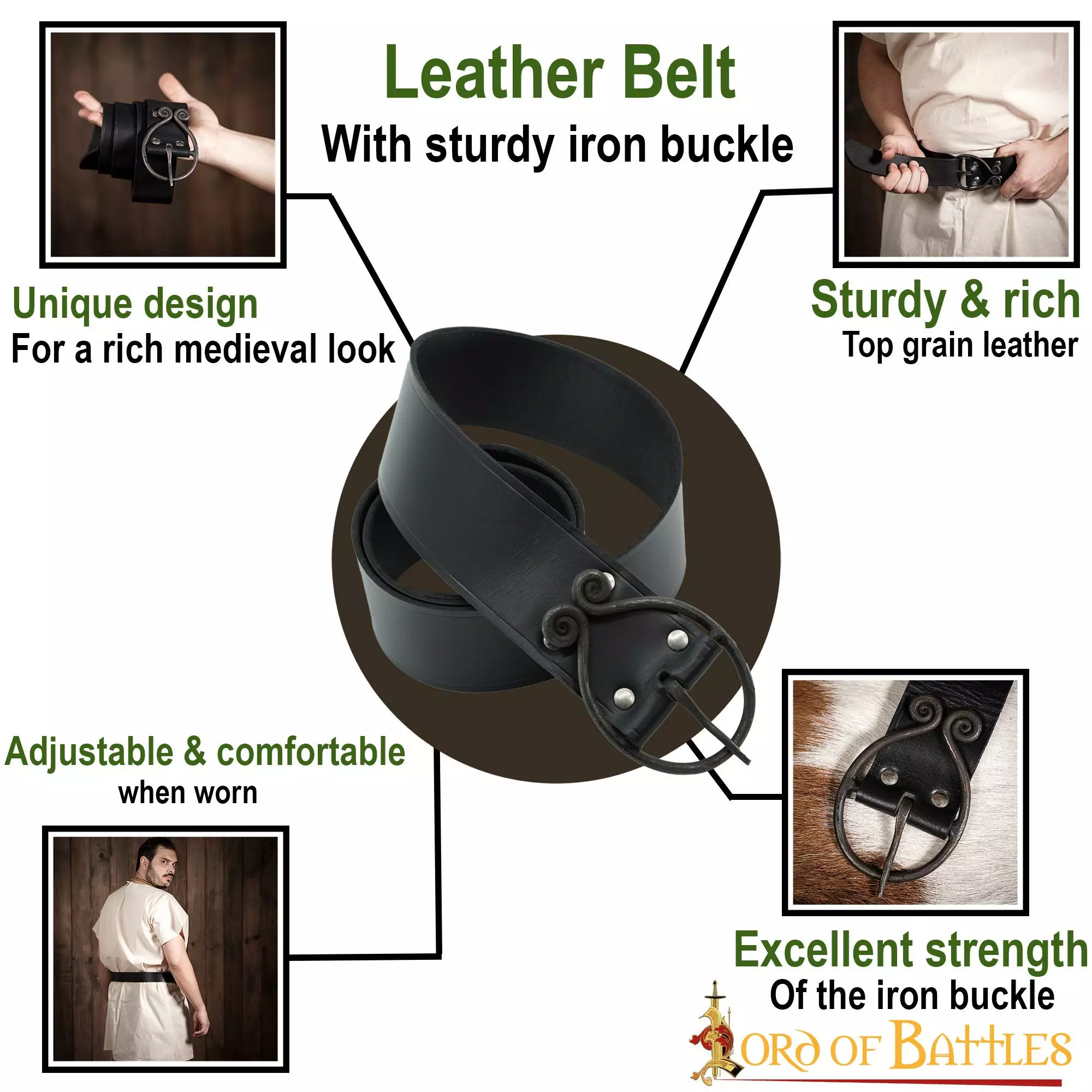 Cinturón De Cuero Auténtico De La Edad Media Con Hebilla De Hierro Forjada A Mano 6 Cinturón De Cuero Auténtico De La Edad Media Con Hebilla De Hierro Forjada A Mano - Imagen 4