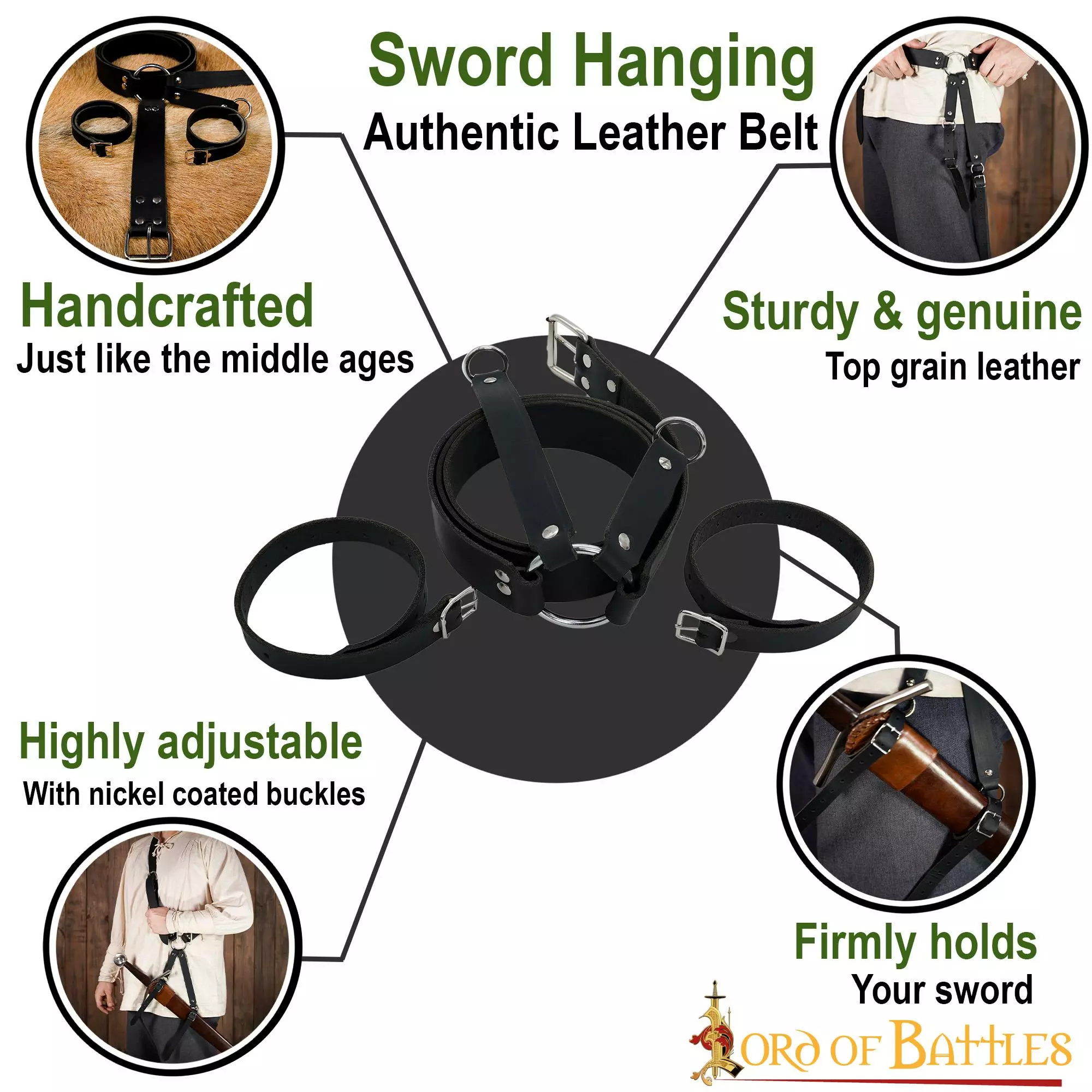 Juego De Cinturones De Cuero Auténtico Para Colgar Espadas Para LARP Y Cosplay 7 Juego De Cinturones De Cuero Auténtico Para Colgar Espadas Para LARP Y Cosplay - Imagen 5