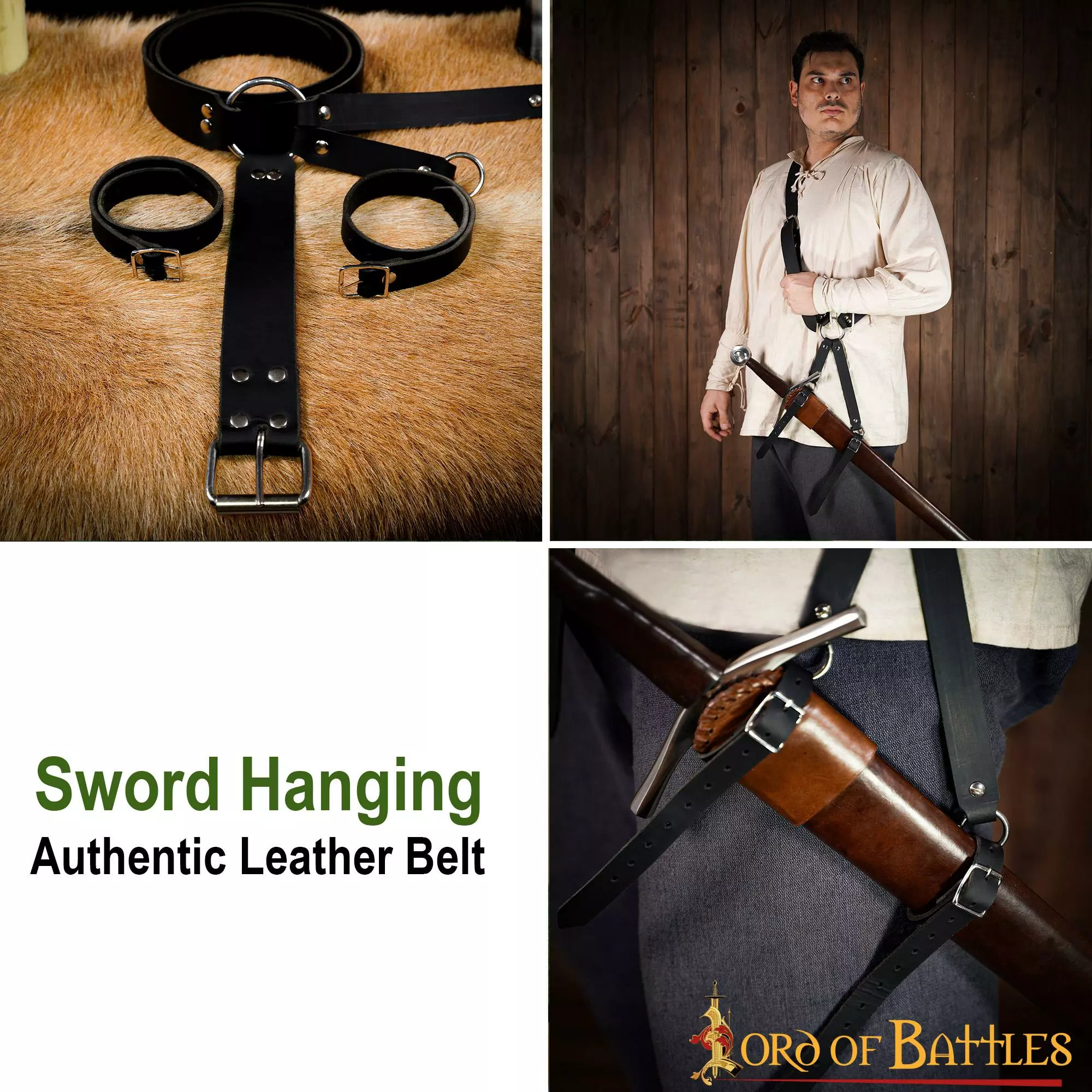 Juego De Cinturones De Cuero Auténtico Para Colgar Espadas Para LARP Y Cosplay 8 Juego De Cinturones De Cuero Auténtico Para Colgar Espadas Para LARP Y Cosplay - Imagen 6