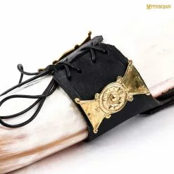Mythrojan THE DARK WITCH - Viking Drinking Horn With Black Leather Holder Authentic Medieval Inspired Viking Wine/Mead Mug - Polished Finish -Armadura Ventas 7 1 1