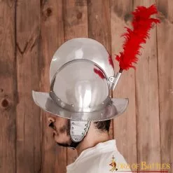 Casco Morion Español Con Penacho De Plumas Rojas Y Forro De Cuero Calibre 16 -Armadura Ventas 7 29