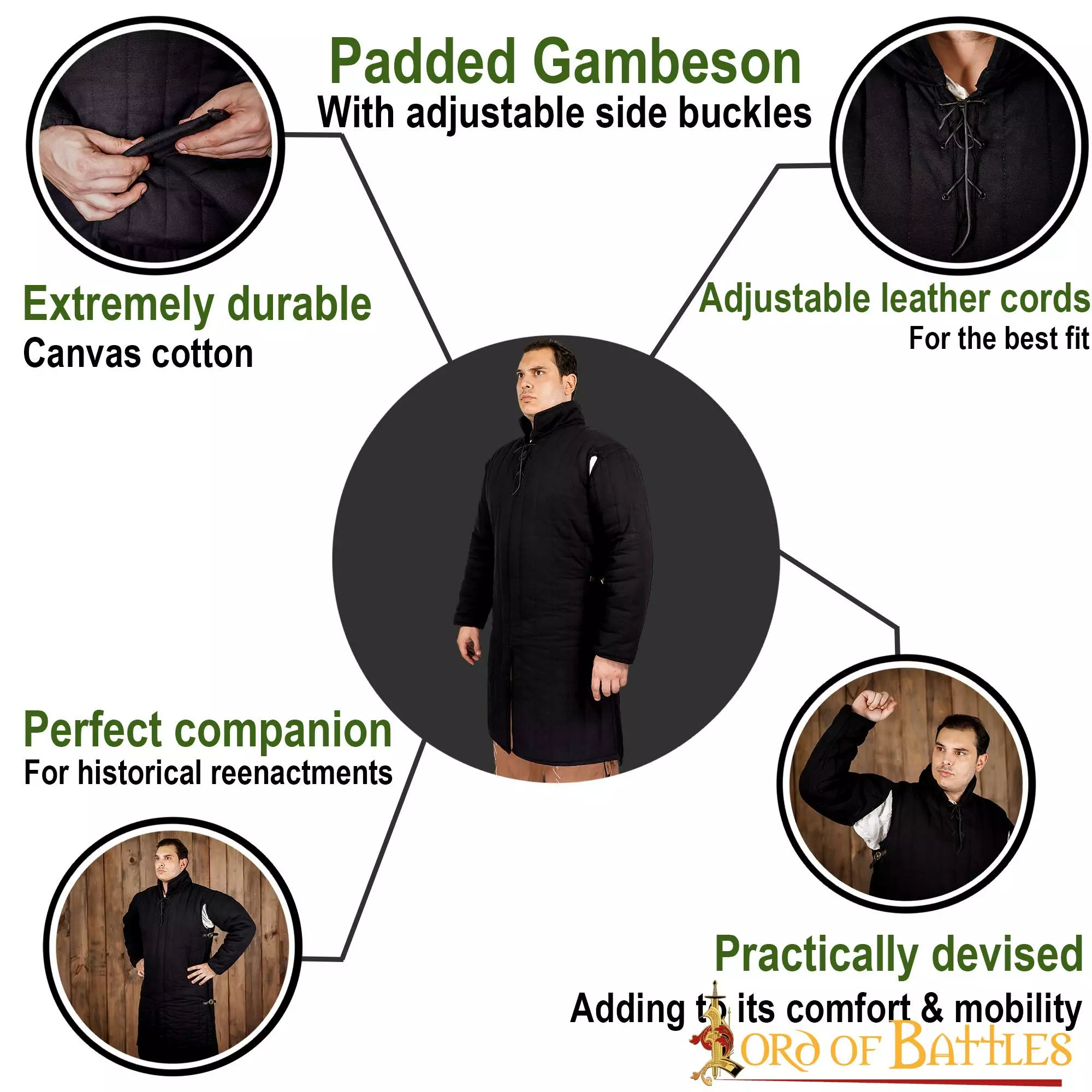 Gambesón Medieval De Lona Acolchada De Algodón (Tipo 3) Con Hebillas Laterales Negro Y Crudo 6 Gambesón Medieval De Lona Acolchada De Algodón (Tipo 3) Con Hebillas Laterales Negro Y Crudo - Imagen 4