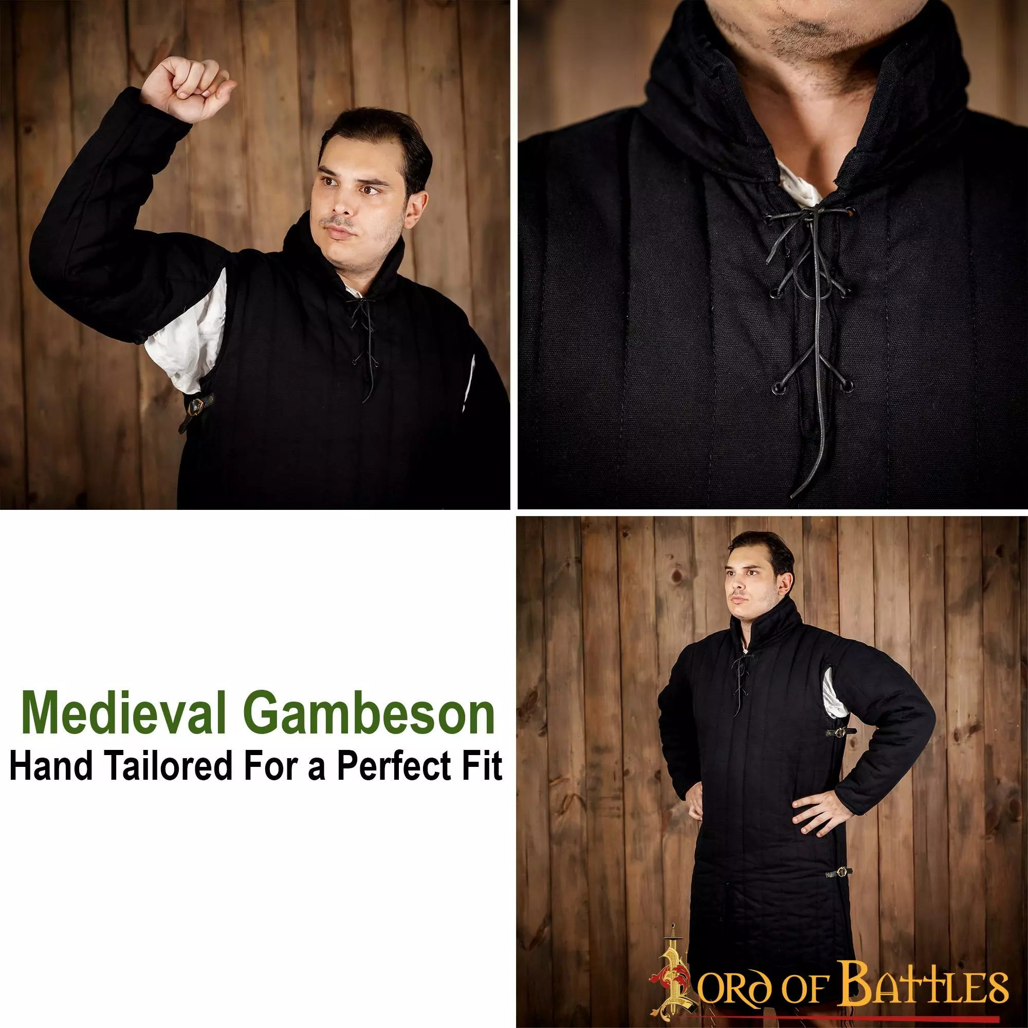 Gambesón Medieval De Lona Acolchada De Algodón (Tipo 3) Con Hebillas Laterales Negro Y Crudo 7 Gambesón Medieval De Lona Acolchada De Algodón (Tipo 3) Con Hebillas Laterales Negro Y Crudo - Imagen 5