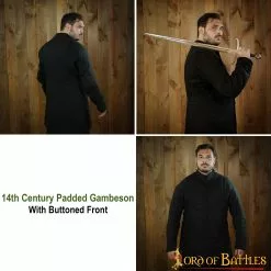 Gambesón Acolchado Medieval Del Siglo XIV (Tipo 6) Con Botonadura Delantera Negro Y Crudo -Armadura Ventas 7106BK pattern2 1