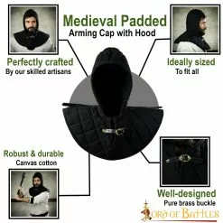 Capuchón Medieval Acolchado Con Capucha Listo Para Sus Pauldrons -Armadura Ventas 7207BK pattern 1 1 1