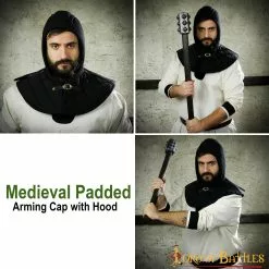 Capuchón Medieval Acolchado Con Capucha Listo Para Sus Pauldrons -Armadura Ventas 7207BK pattern 2 1