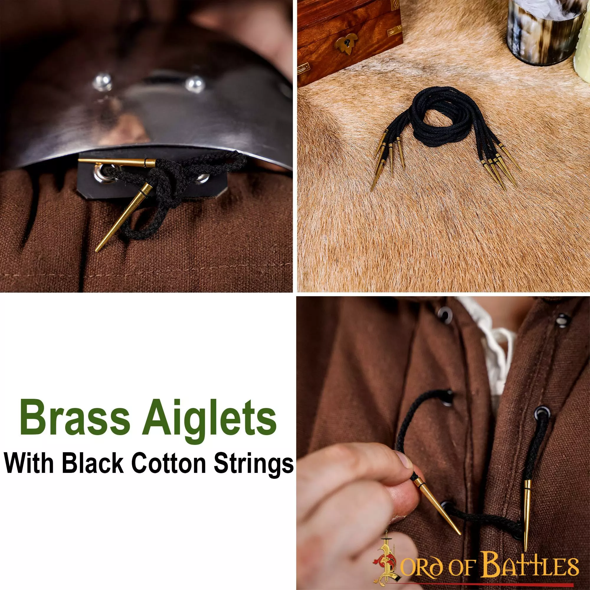 Aiglets De Latón Puro Con Cuerdas De Algodón Negro 7 Aiglets De Latón Puro Con Cuerdas De Algodón Negro - Imagen 5