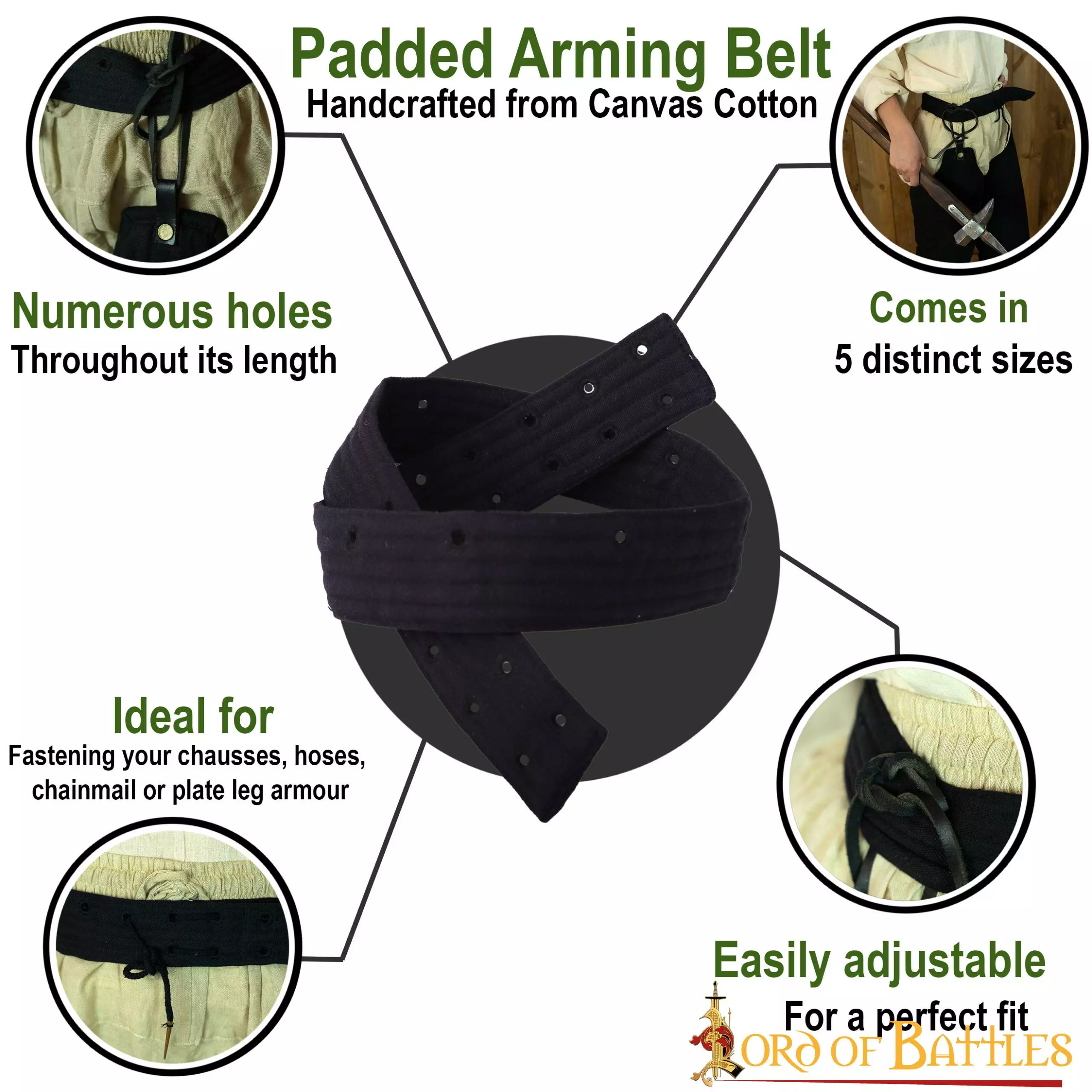 Cinturón Medieval Acolchado Hecho A Mano Con Lona De Algodón Resistente 6 Cinturón Medieval Acolchado Hecho A Mano Con Lona De Algodón Resistente - Imagen 4