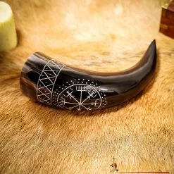 El Cuerno Para Beber Vegvisir Grabado Y Fabricado A Mano Con Auténtico Cuerno De Buey -Armadura Ventas 8 48
