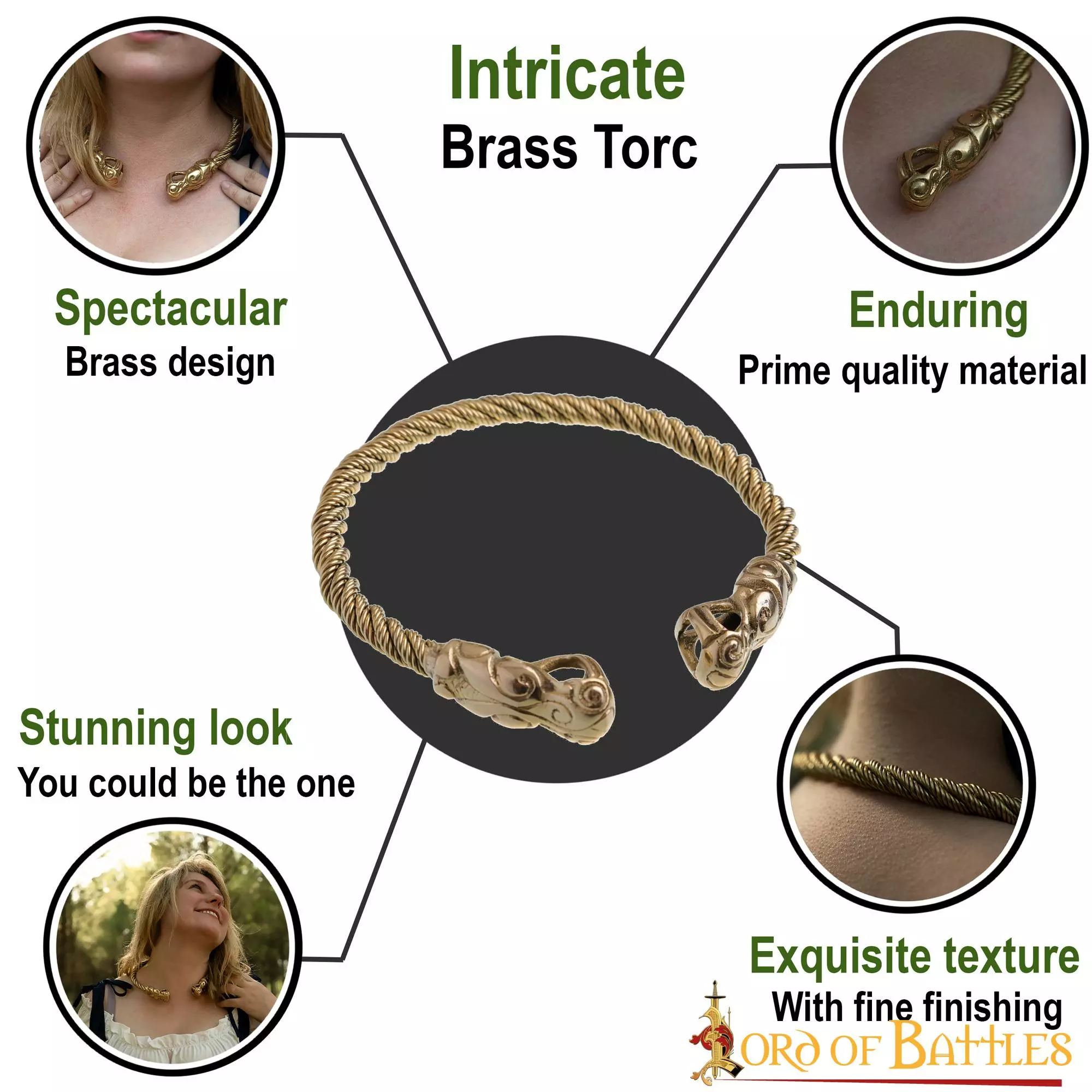 Vikingo Fenrir Lobo Torc Puro Latón Macizo Anillo De Cuello 6 Vikingo Fenrir Lobo Torc Puro Latón Macizo Anillo De Cuello - Imagen 4