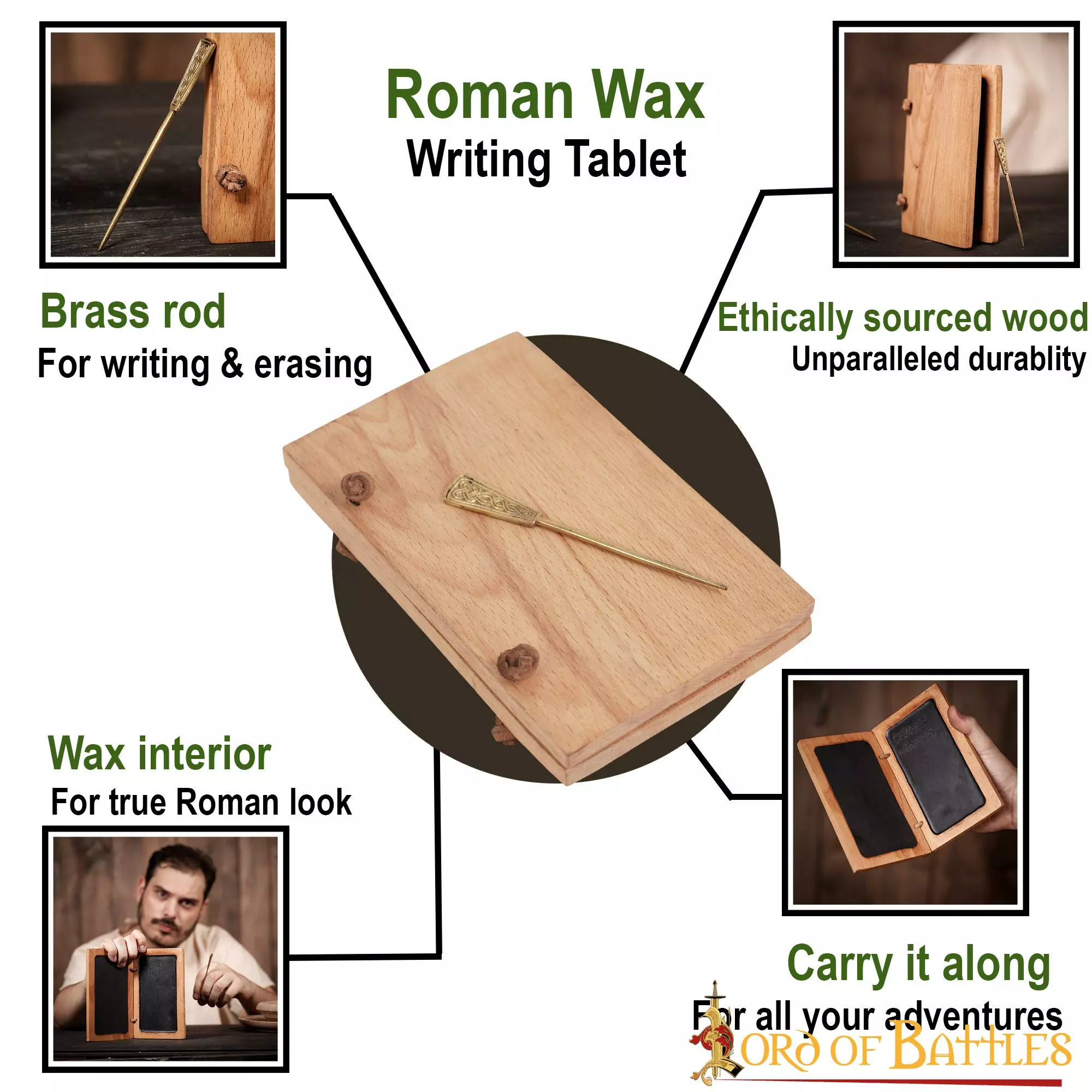 Tableta De Cera Romana Con Estilete De Latón Puro Accesorio Funcional De Madera 6 Tableta De Cera Romana Con Estilete De Latón Puro Accesorio Funcional De Madera - Imagen 4