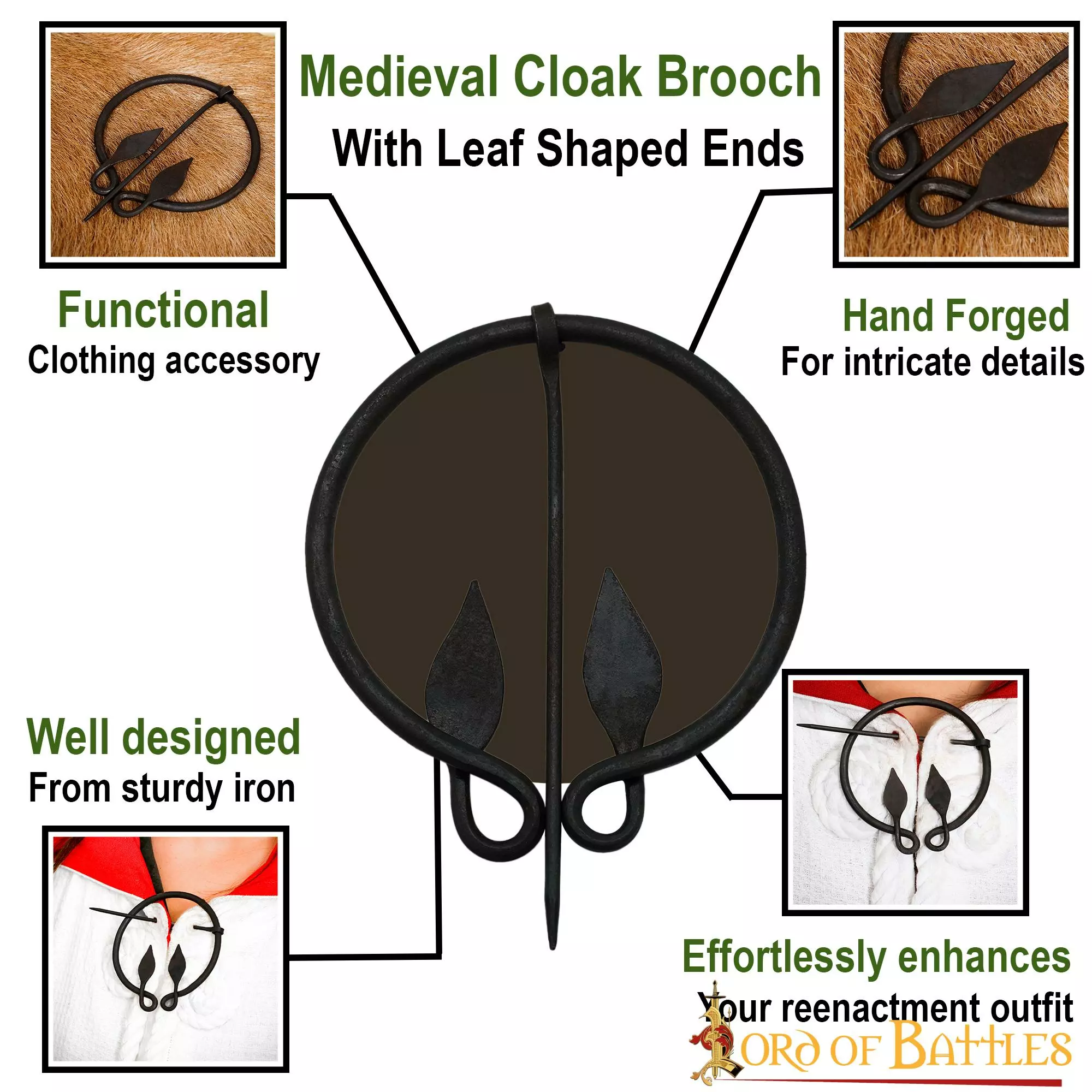Broche Medieval Para Capa Con Extremos En Forma De Hoja Accesorio Para Ropa De Hierro Forjado A Mano 6 Broche Medieval Para Capa Con Extremos En Forma De Hoja Accesorio Para Ropa De Hierro Forjado A Mano - Imagen 4