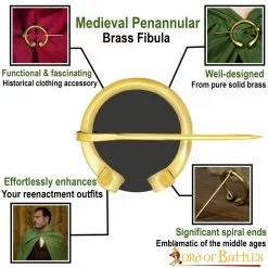 Peroné Medieval De Latón Macizo Puro Con Extremos Enrollados -Armadura Ventas 8805 pattern 1