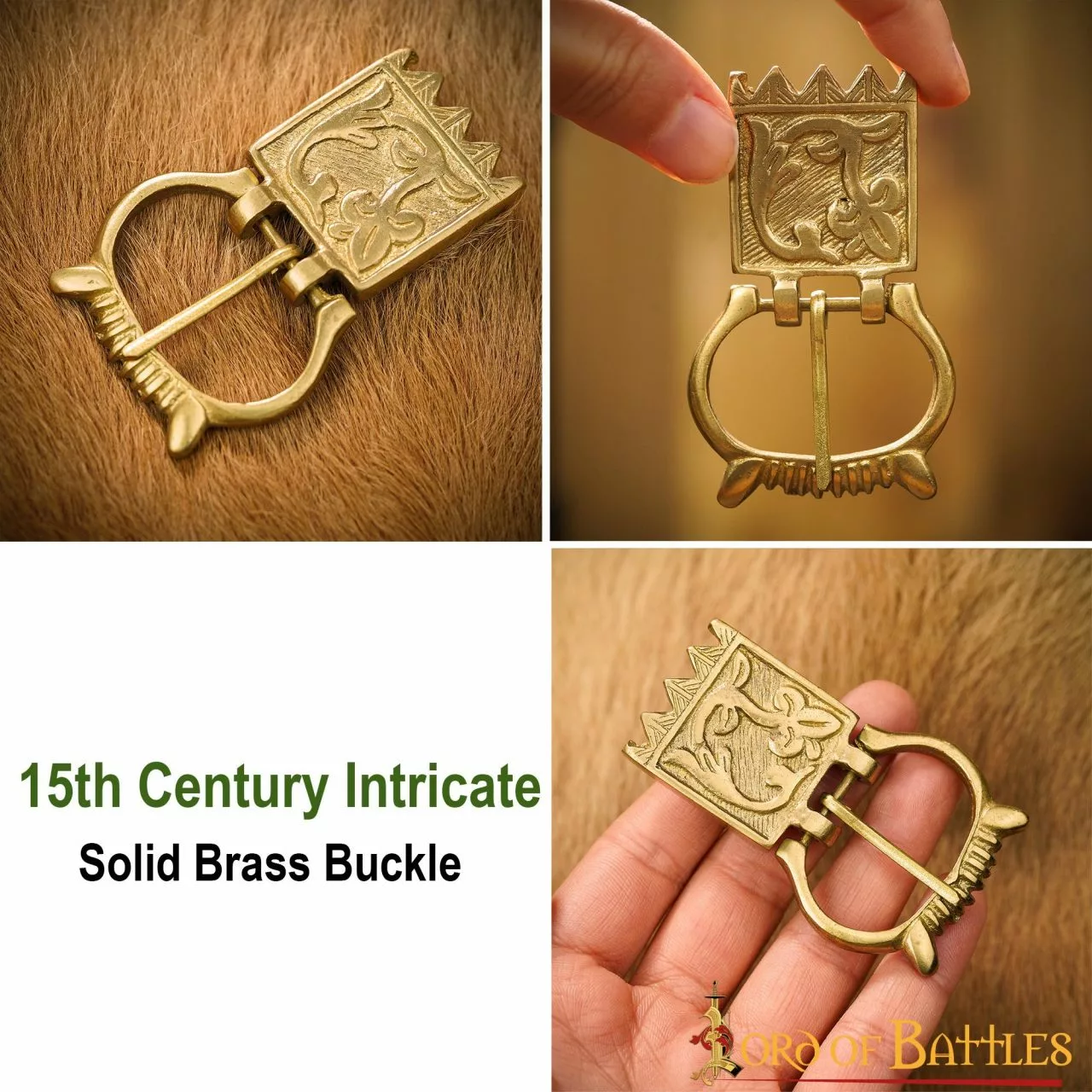 Accesorio Para Cinturón Con Hebilla De Latón Macizo Con Motivos Florales Medievales Tardíos 7 Accesorio Para Cinturón Con Hebilla De Latón Macizo Con Motivos Florales Medievales Tardíos - Imagen 5