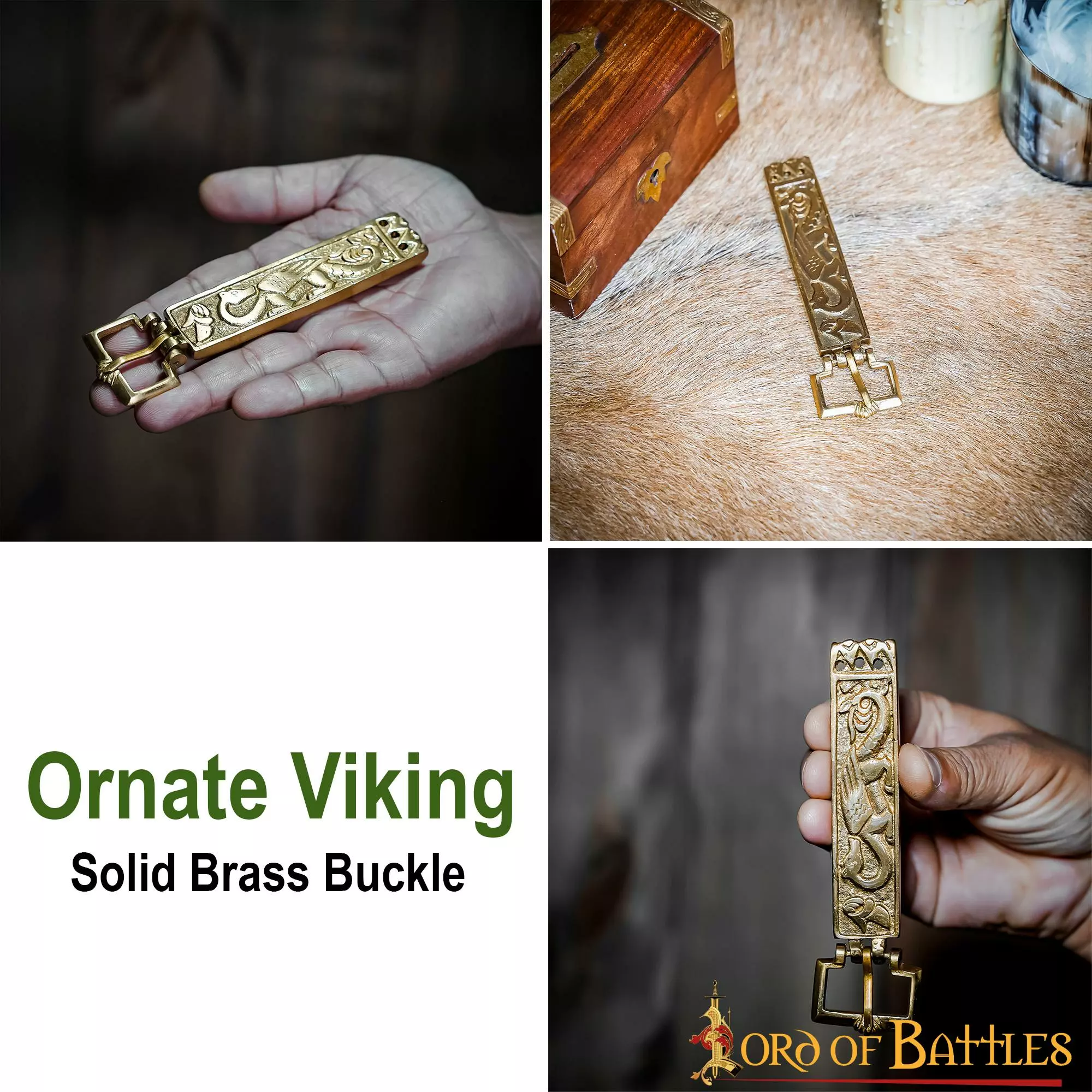 Hebilla De Cinturón Vikinga Ornamentada De Latón Macizo Puro Accesorio Funcional 6 Hebilla De Cinturón Vikinga Ornamentada De Latón Macizo Puro Accesorio Funcional - Imagen 4
