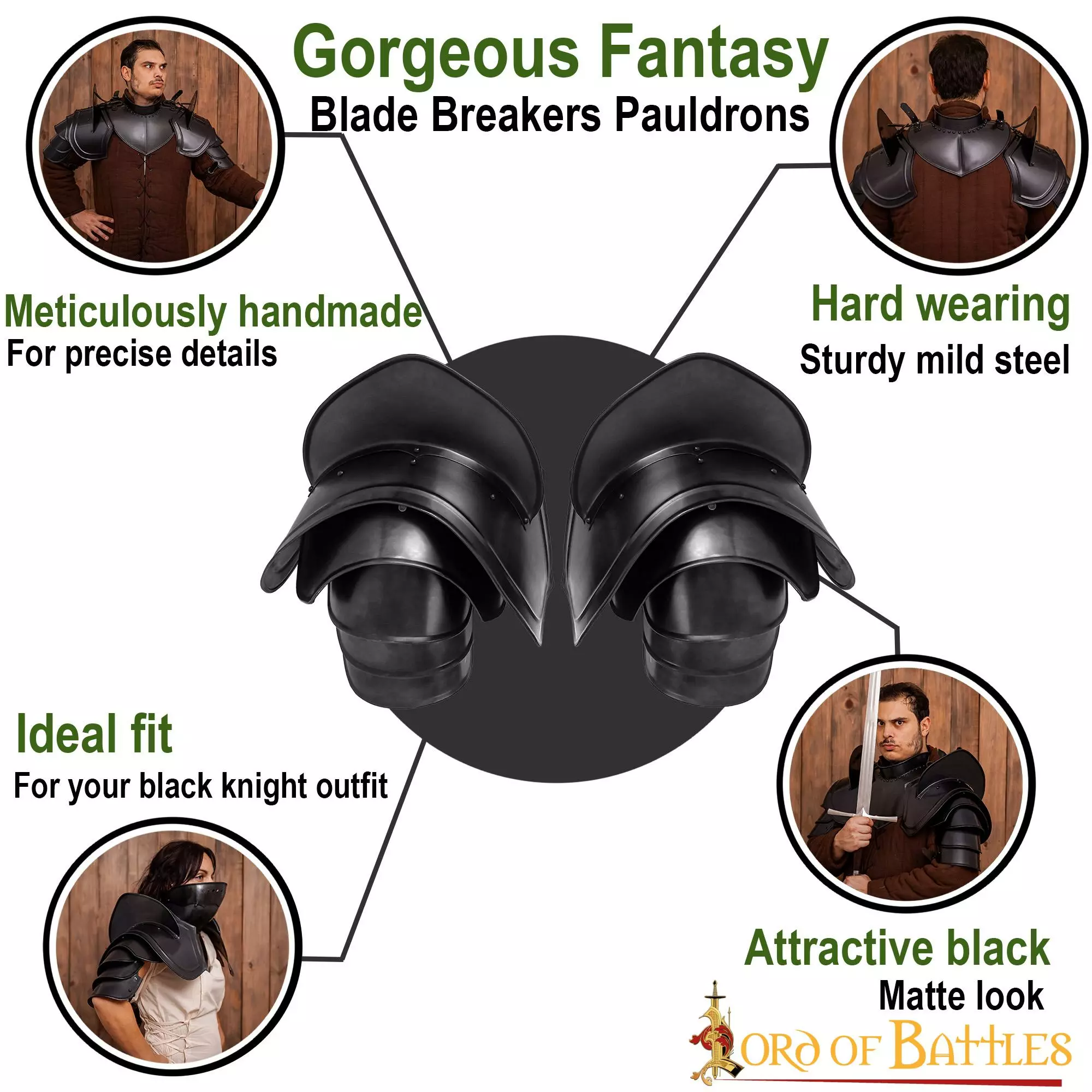 Fantasy Black Pauldrons Con Rompehojas Calibre 18 7 Fantasy Black Pauldrons Con Rompehojas Calibre 18 - Imagen 5