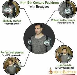 Pauldrons Del Siglo XIV Armadura De Hombro De Acero Totalmente Funcional Con Besagues Calibre 16 -Armadura Ventas 9207 04 2 scaled 1