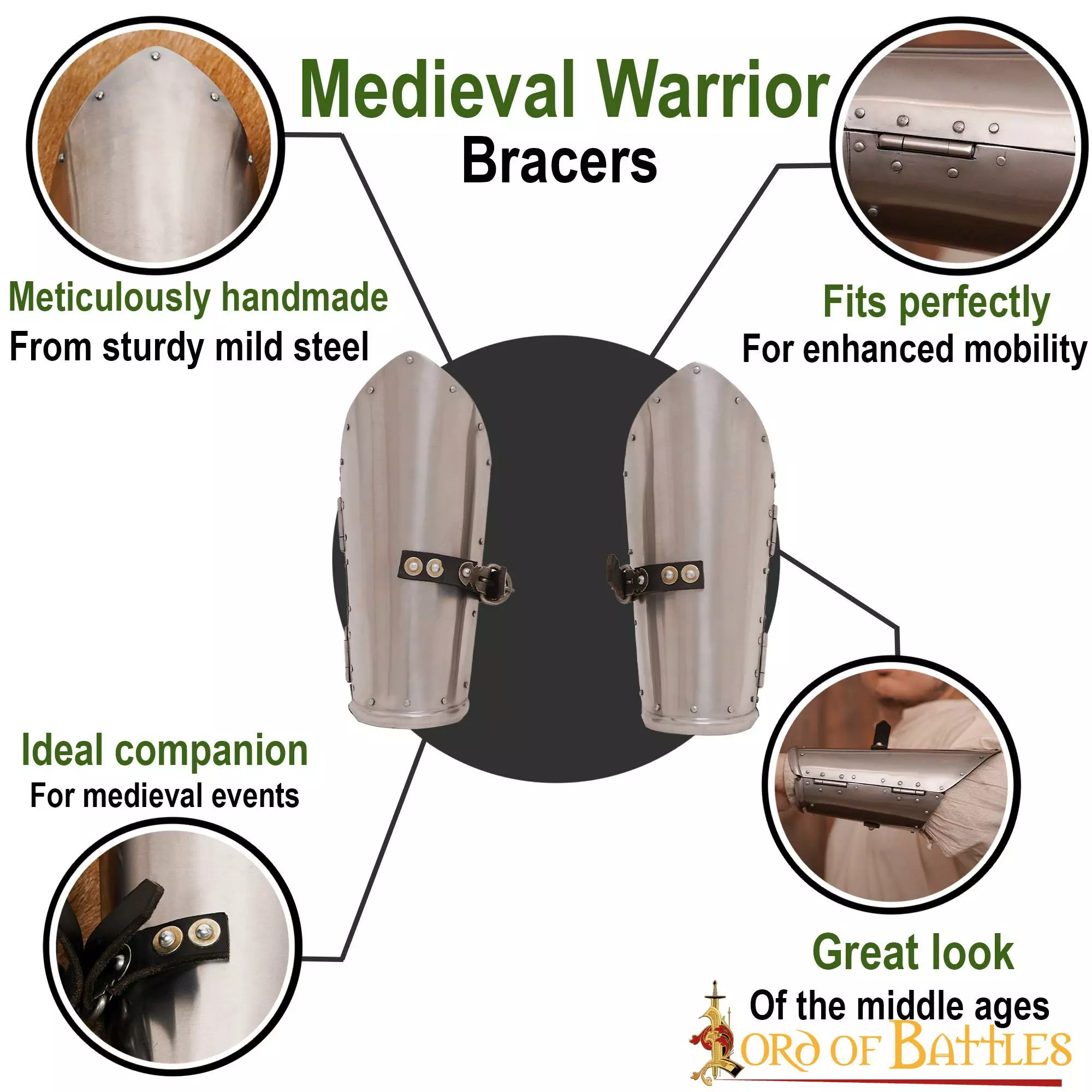 Brazales De Guerrero Armadura Medieval Hecha A Mano Calibre 16 7 Brazales De Guerrero Armadura Medieval Hecha A Mano Calibre 16 - Imagen 5