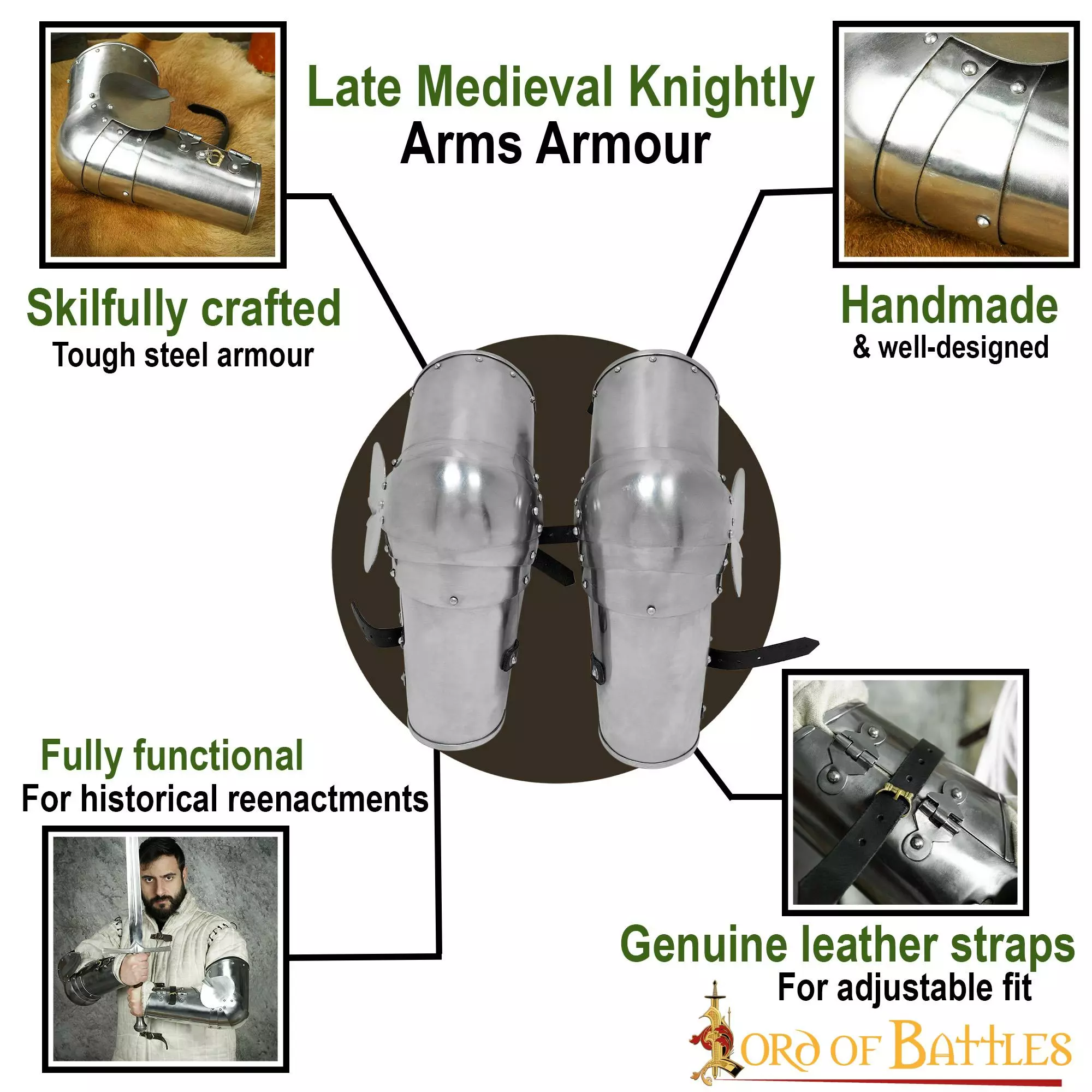 Armadura De Armas Medieval Tardía Vambraces Completamente Funcionales Calibre 16 6 Armadura De Armas Medieval Tardía Vambraces Completamente Funcionales Calibre 16 - Imagen 4