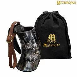Mythrojan Viking Drinking Tankard Con Hebilla Medieval Correa De Cuero Taza De Vino Cerveza Hidromiel 600 ML - Acabado Pulido