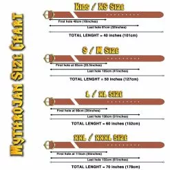 Mythrojan Cinturón Vikingo Medieval De Cuero Del Renacimiento Con Hebilla De Latón - Negro -Armadura Ventas SizeChart MYTHROJAN BELT 2560px WITH XS KIDS knight