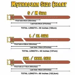 Mythrojan "The Venturing Pirate" Cinturón De Cuero Con Hebilla De Latón Macizo, Ideal Para LARP SCA Medieval Renacimiento Caballero Reenactment, Negro, 60 Pulgadas -Armadura Ventas SizeChart MYTHROJAN BELT PIRATE 2560px carre