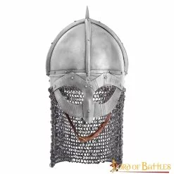 Casco Vikingo Gjermundbu De Acero Antiguo Con Forro De Cuero Auténtico Y Camaleón Remachado Calibre 16