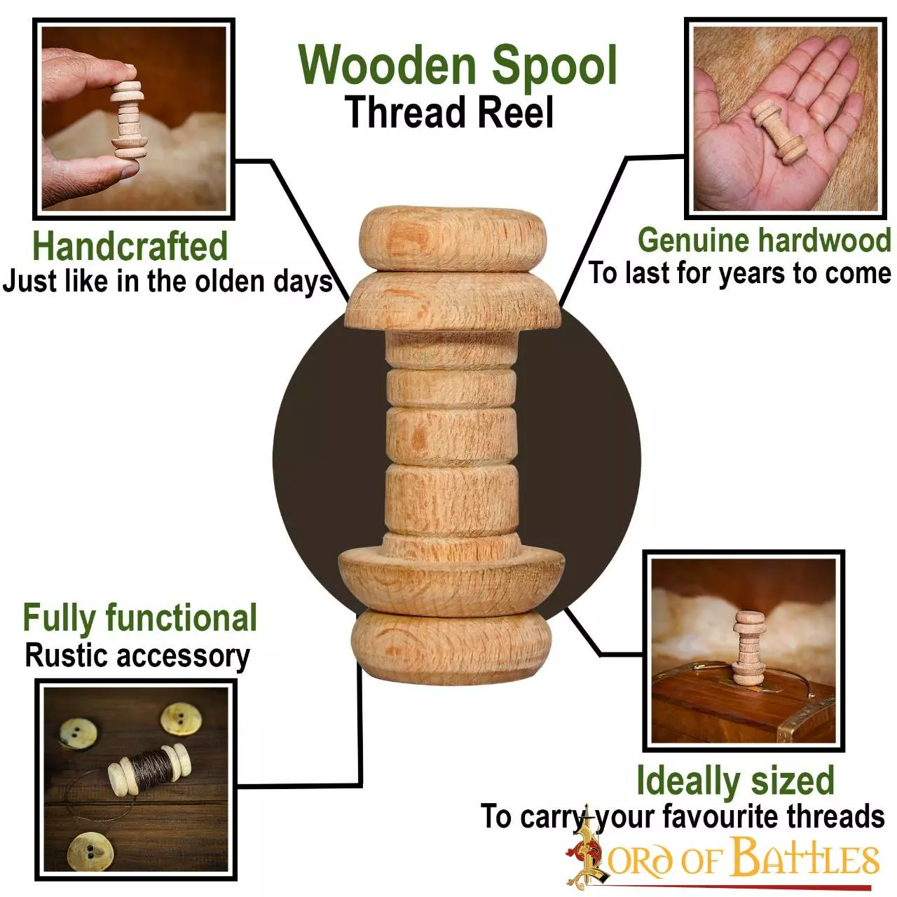 Carrete Pequeño De Hilo De Madera Hecho A Mano 6 Carrete Pequeño De Hilo De Madera Hecho A Mano - Imagen 4