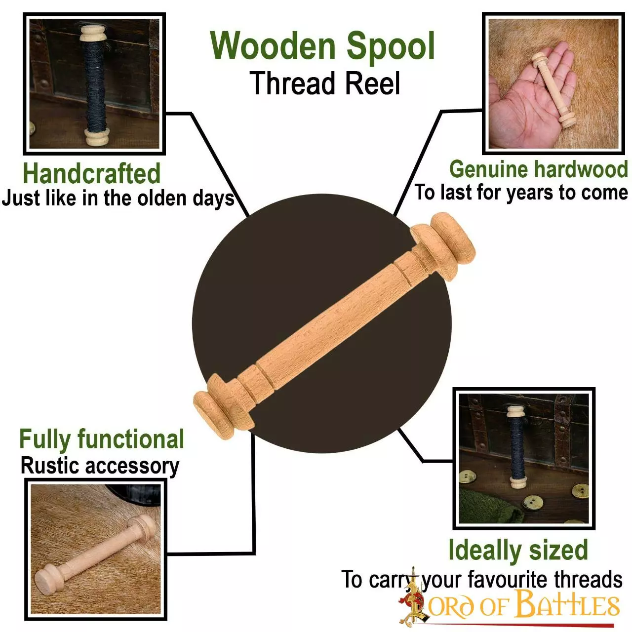 Carrete Artesanal De Madera De Hilo Largo 6 Carrete Artesanal De Madera De Hilo Largo - Imagen 4