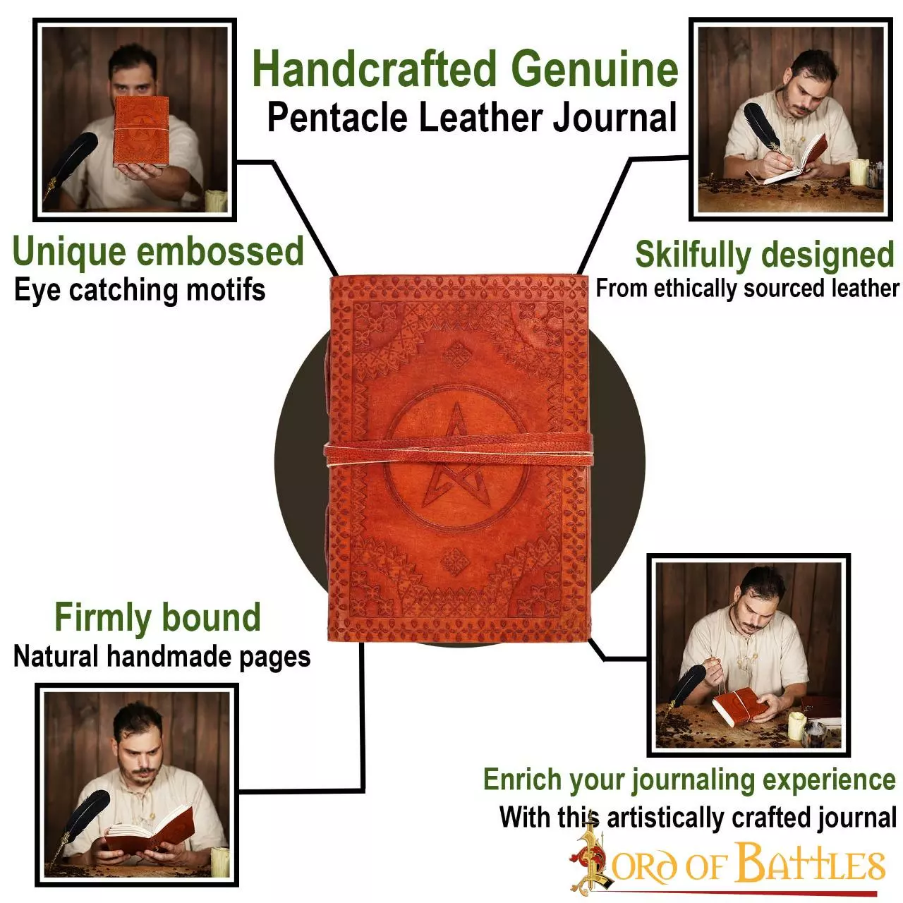 Diario Medieval Pentagrama Notas De Diario De Cuero Auténtico Hecho A Mano 6 Diario Medieval Pentagrama Notas De Diario De Cuero Auténtico Hecho A Mano - Imagen 4