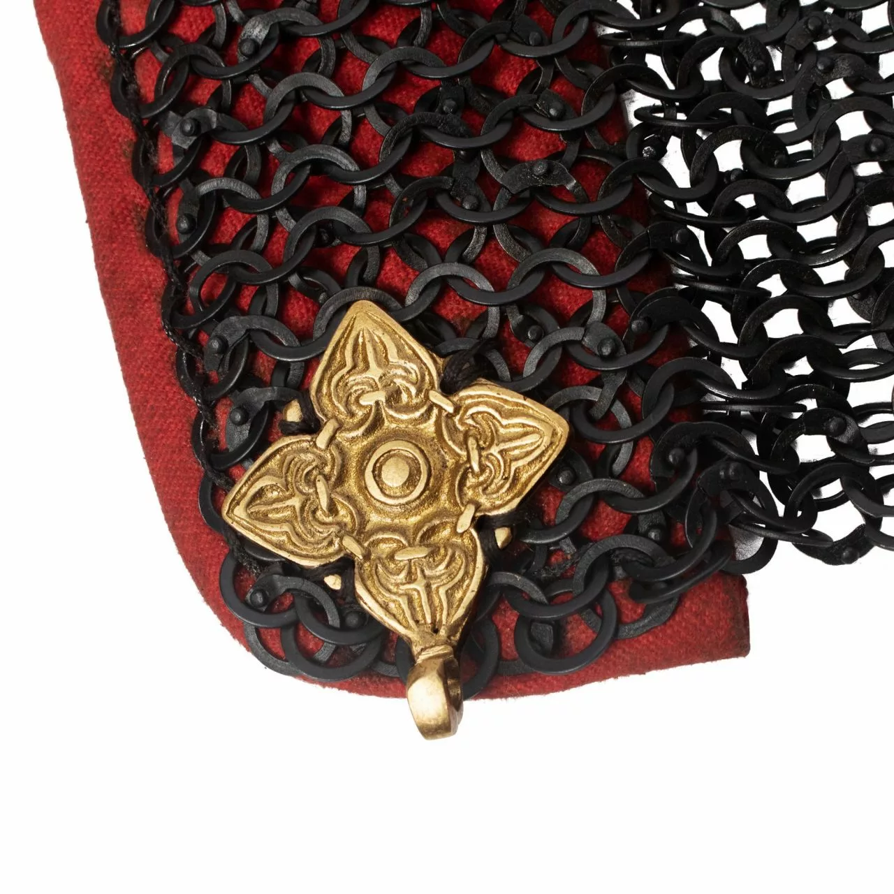 Mythrojan RIVETED CHAINMAIL STANDARD "El Caballero Rojo Gorget": Remaches Redondos De Anillo Plano De 9 Mm (Alt) Con Forro Acolchado Rojo Resistente Y Sistema De Cierre De Latón Macizo 8 Mythrojan RIVETED CHAINMAIL STANDARD "El Caballero Rojo Gorget": Remaches Redondos De Anillo Plano De 9 Mm (Alt) Con Forro Acolchado Rojo Resistente Y Sistema De Cierre De Latón Macizo - Imagen 6