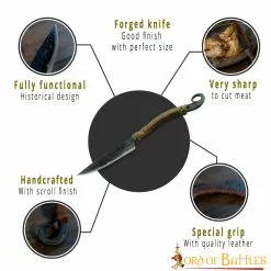 Cuchillo Funcional Forjado A Mano Con Mango Forrado De Cuero -Armadura Ventas cuchillo 04