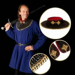 Mythrojan Remachado Chainmail Standard "The Red Knight Gorget" : 6mm Flat Ring Round Rivets (Alt) With Sturdy Red Padded Lining And Solid Brass Closing System -Armadura Ventas white background photos 0006 Collarge copy 3